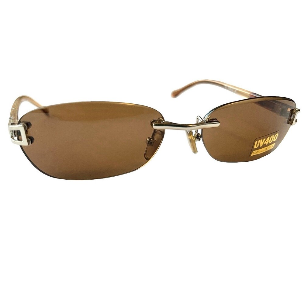 Rimless Brown Sunglasses Y2K Rectangle Spring Hinge UV400 Italy Design Unisex